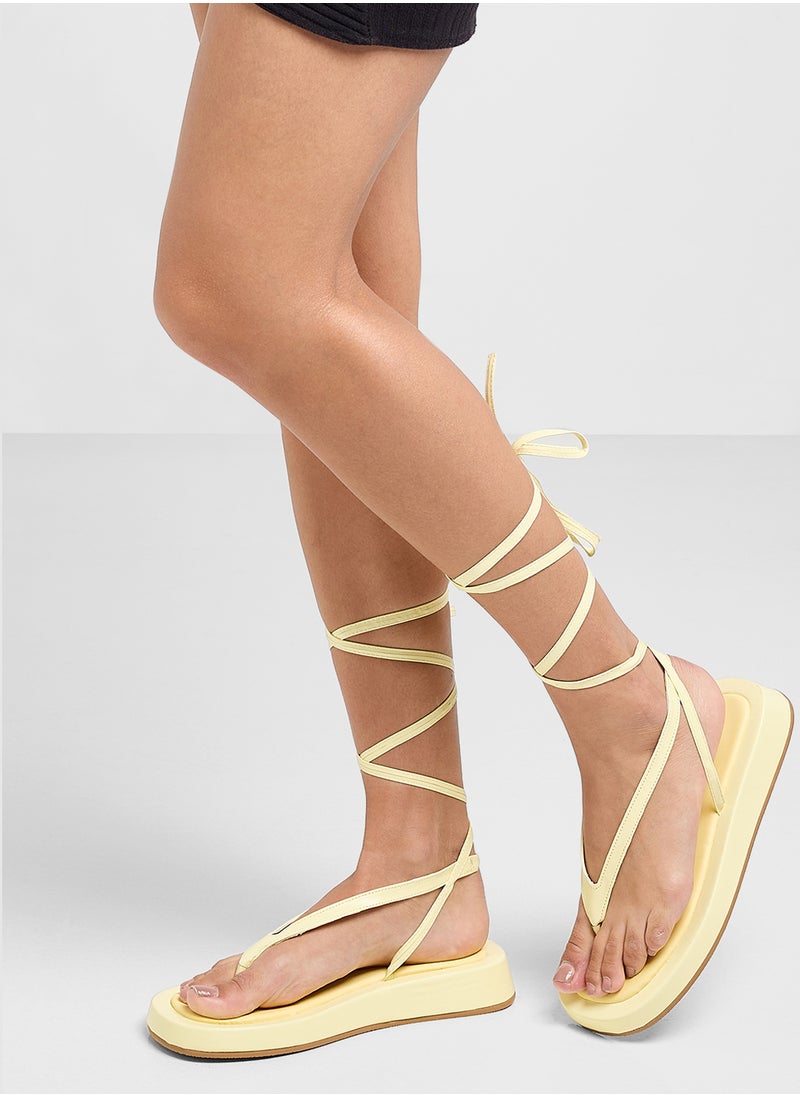 Flatform Toe Thong Strappy Flat Sandal