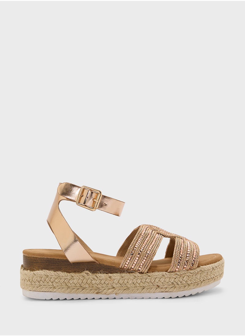 Flatform  Embellished Detail Wedge Sandal