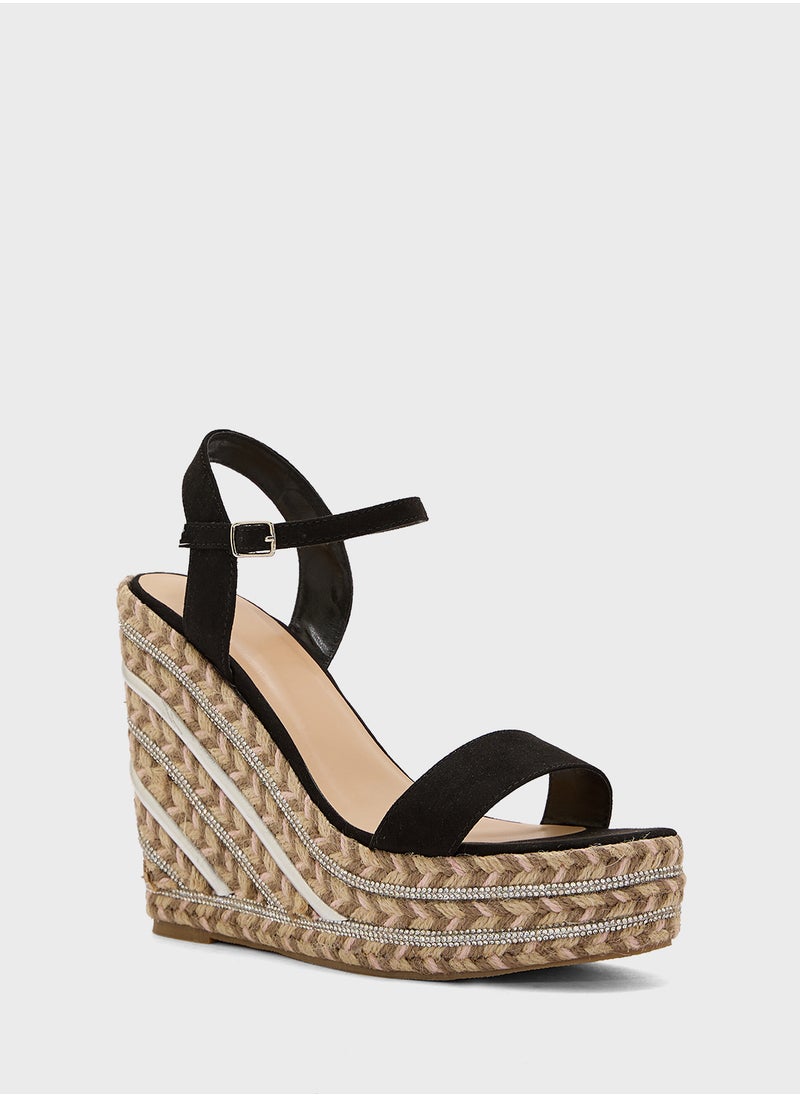 Ankle Strap Diamante Wedge Sandal