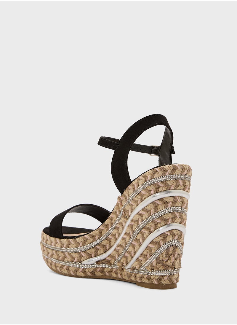 Ankle Strap Diamante Wedge Sandal