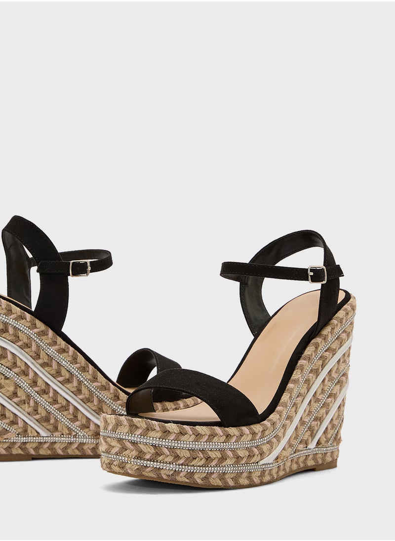 Ankle Strap Diamante Wedge Sandal
