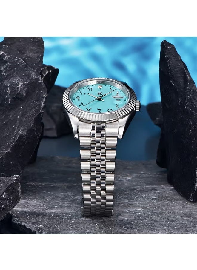 Men's Business Watches, Stainless Steel Mechanical Frame, Date Display, Luminous Hands, Stainless Steel Strap RT-128
