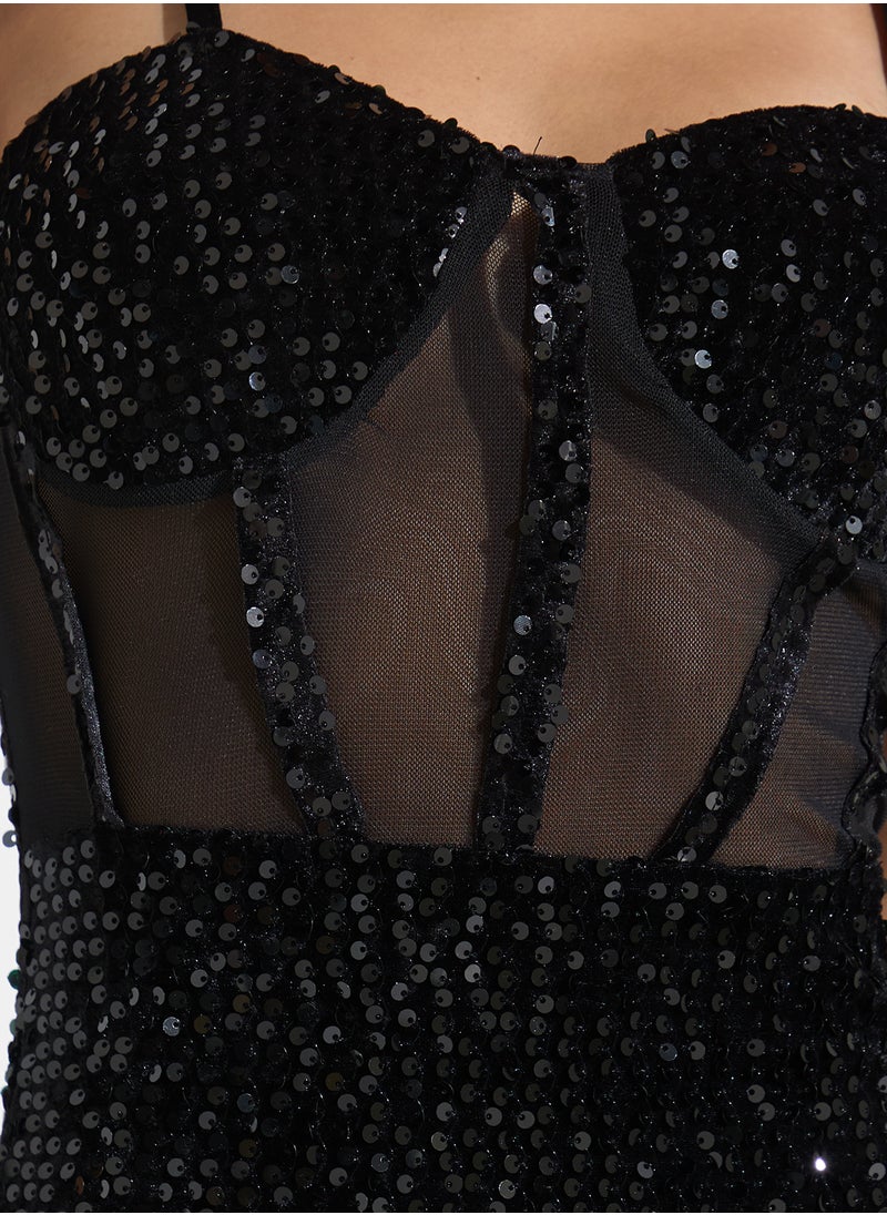 Corset Bodice Sequin Embellished Dress