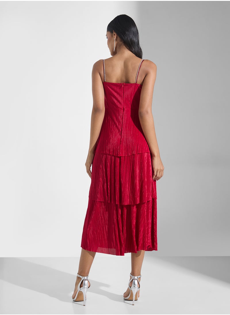 Corset Bodice Diamante Detail Tiered A Line Dress