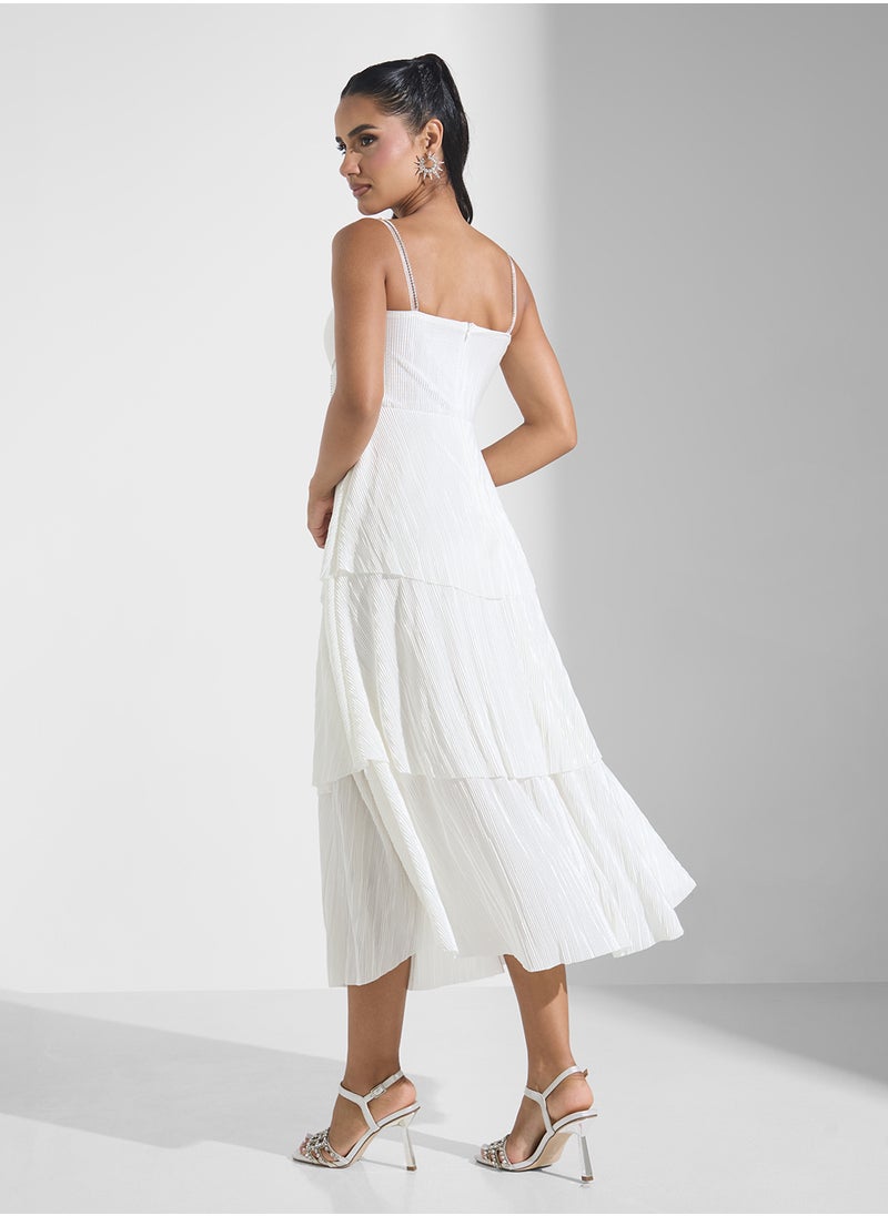 Corset Bodice Diamante Detail Tiered A Line Dress