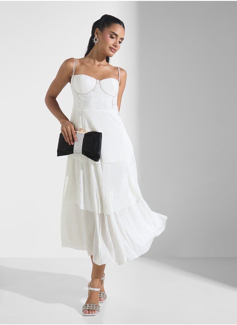 Corset Bodice Diamante Detail Tiered A Line Dress