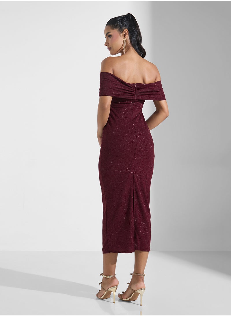 Off Shoulder Shimmer Bodycon Dress