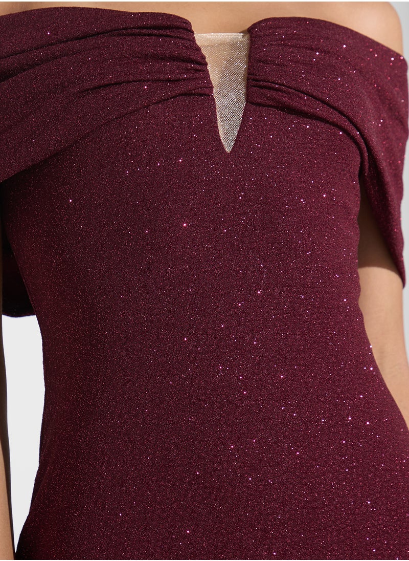 Off Shoulder Shimmer Bodycon Dress