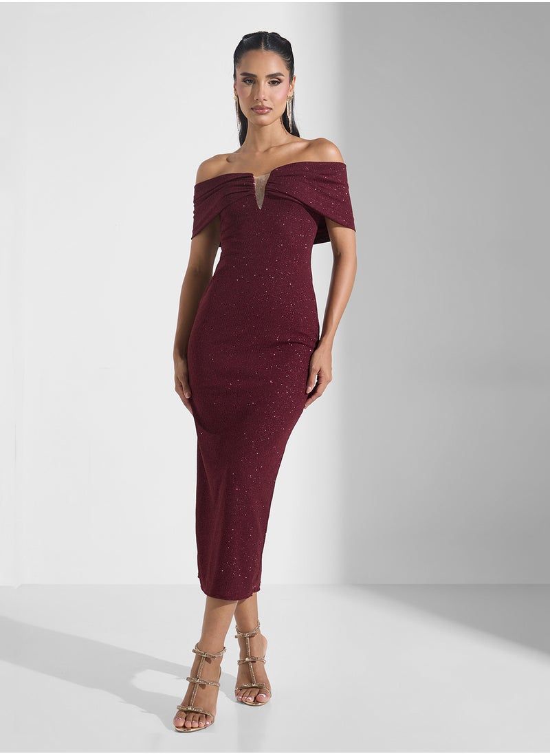 Off Shoulder Shimmer Bodycon Dress