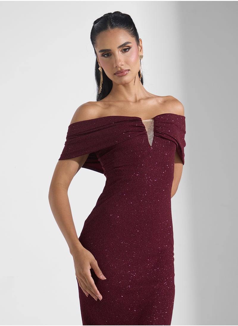 Off Shoulder Shimmer Bodycon Dress