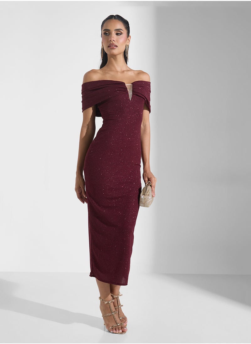 Off Shoulder Shimmer Bodycon Dress