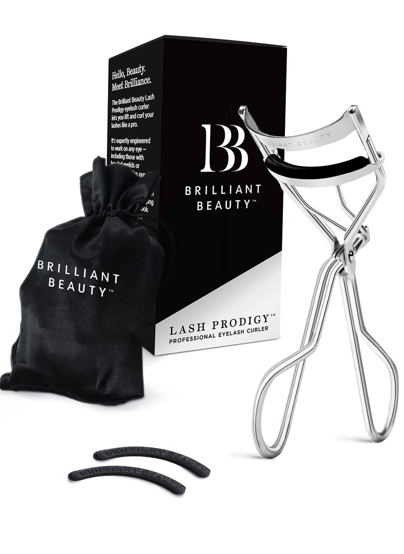 Brilliant Beauty Eyelash Curler with Satin Bag & Refill Pads - Award Winning Eye Lash Curlers for Dramatically Curled Eyelashes & Lash Lift in Seconds (Prism)