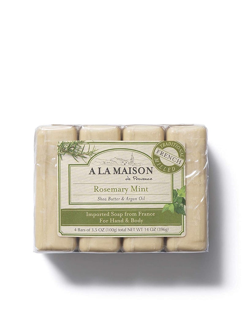 A LA MAISON Rosemary Mint Bar Soap - Triple French Milled Natural Moisturizing Hand Soap Bar (4 Bars of Soap, 3.5 oz)
