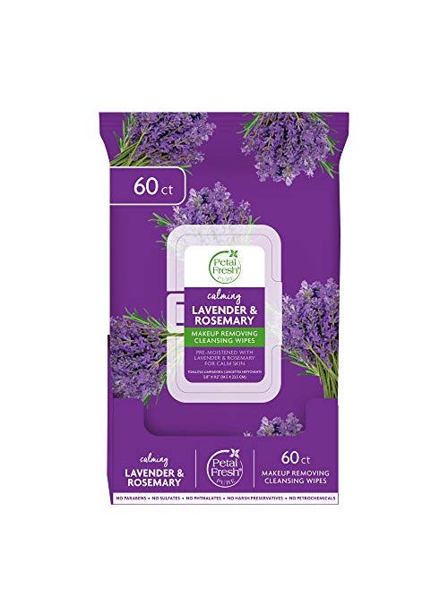 Petal Fresh Calming & Healing Lavender & Rosemary Makeup Removing, Cleansing Towelettes, Gentle Face Wipes, Daily Cleansing, Vegan and Cruelty Free, 60 count