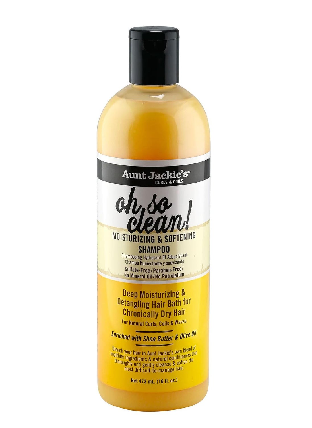 Aunt Jackie's Curls and Coils Oh So Clean Deep Moisturizing and Softening Hair Shampoo for Natural Curls, Coils and Waves, Enriched shea Butter, 12 oz
