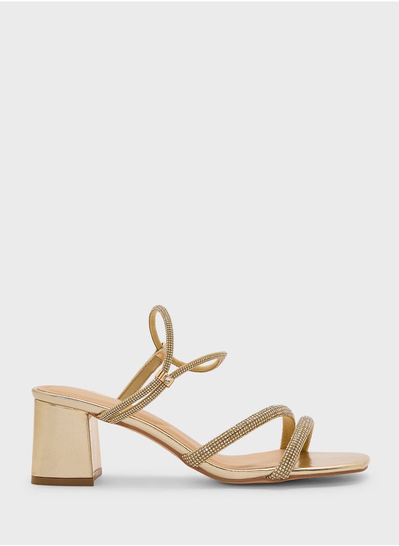 Low Block Heel Diamante Strappy Sandal