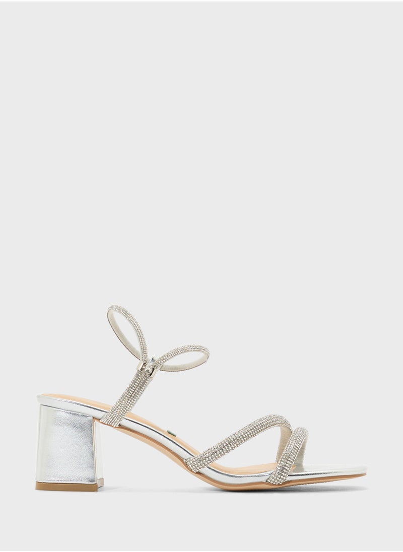 Low Block Heel Diamante Strappy Sandal