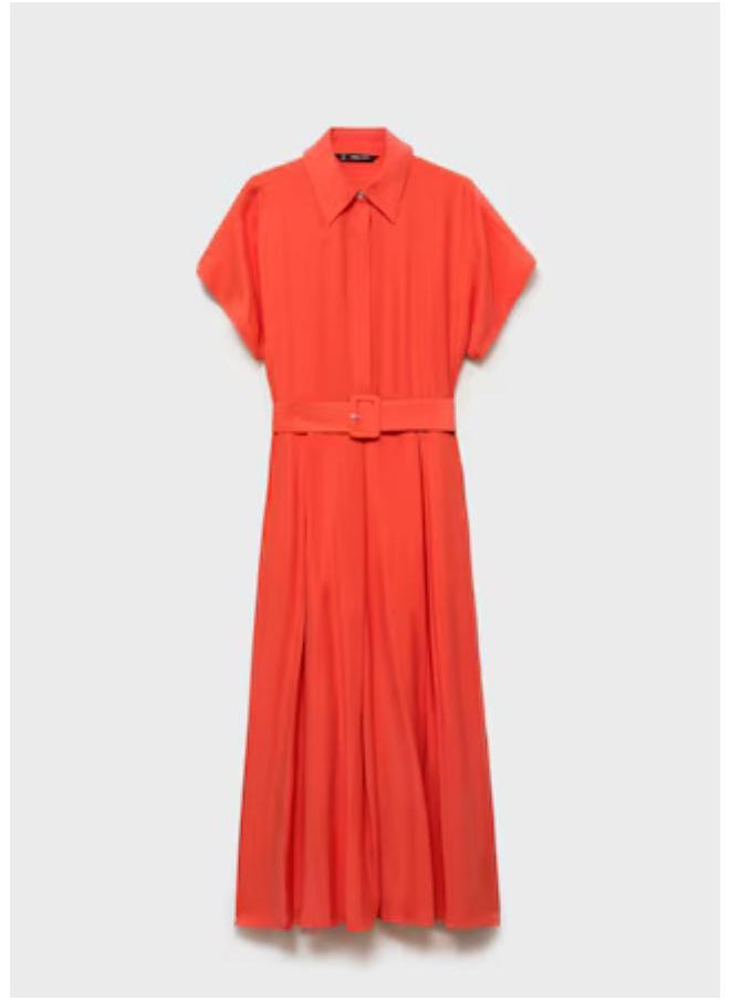 Belted Shirred Midi Dress