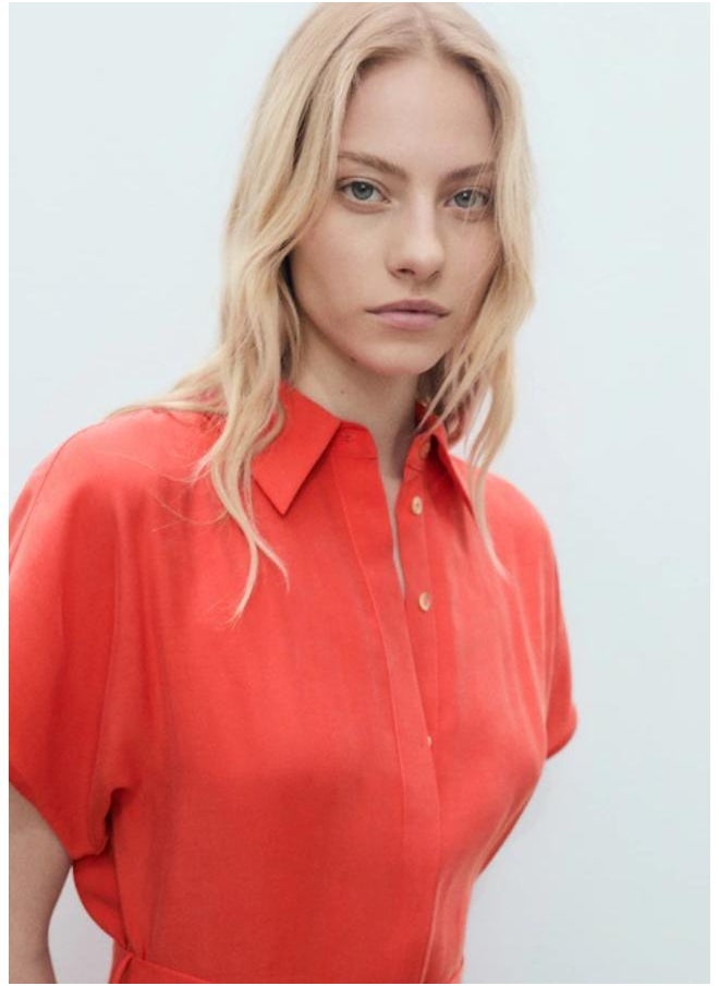 Belted Shirred Midi Dress