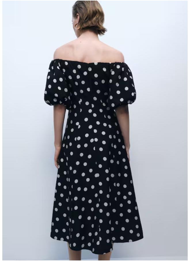 Casual Strapless Polka Dot Dress