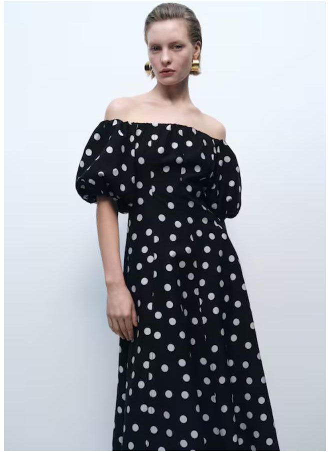 Casual Strapless Polka Dot Dress