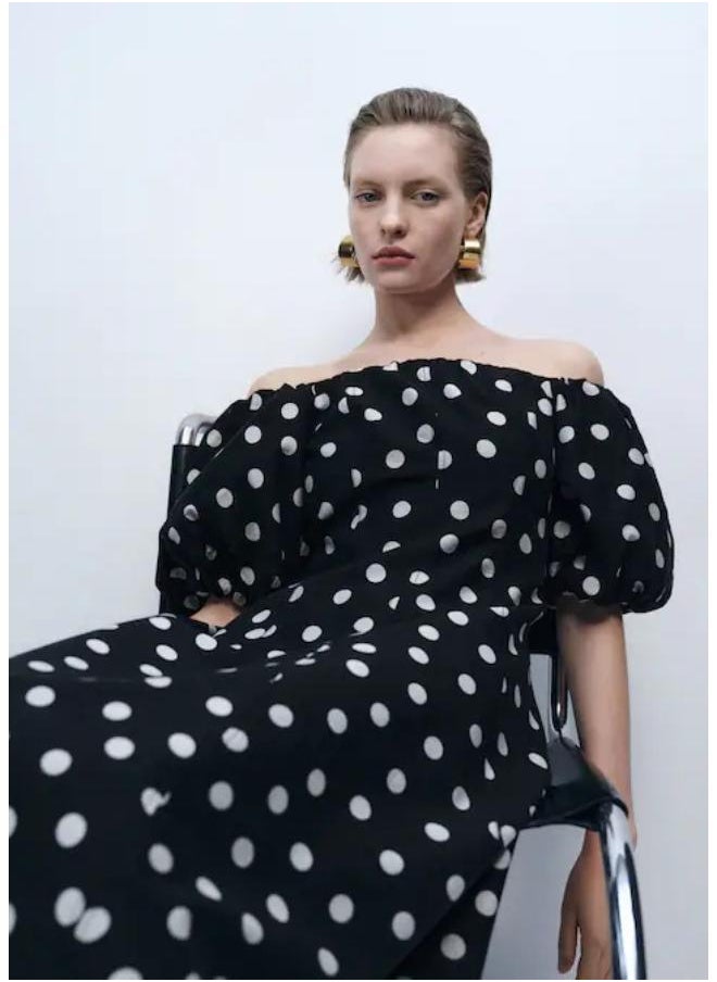 Casual Strapless Polka Dot Dress