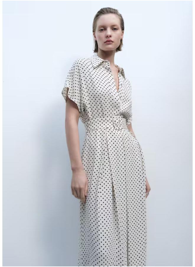 Casual Polka-Dot Dress With Belt