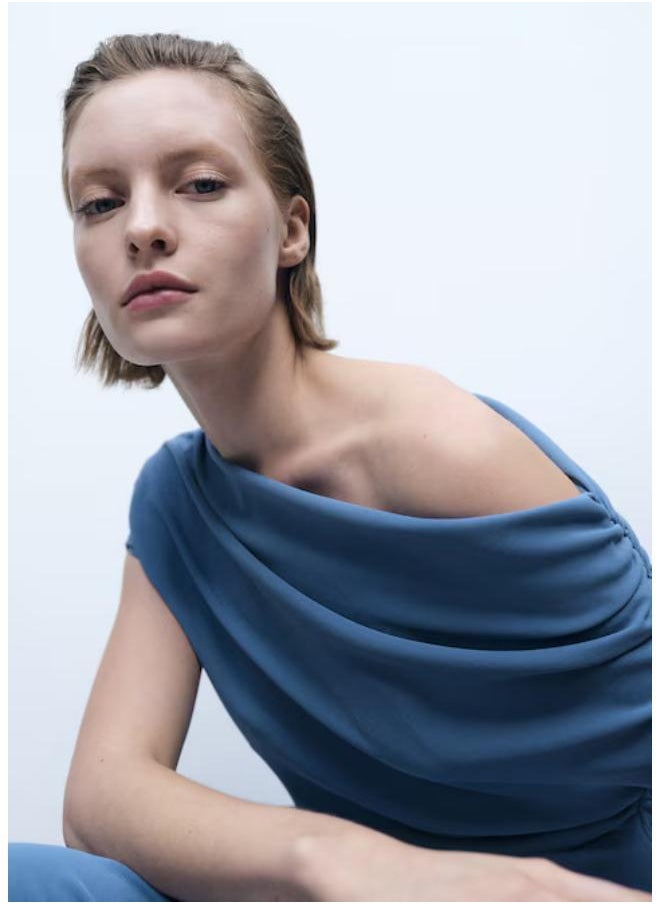 Casual Asymmetrical-Neck Midi-Dress