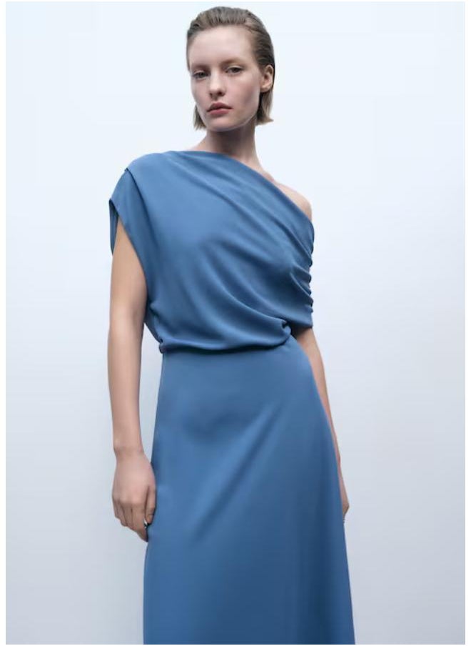 Casual Asymmetrical-Neck Midi-Dress