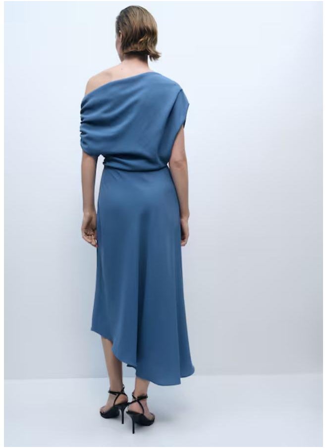 Casual Asymmetrical-Neck Midi-Dress