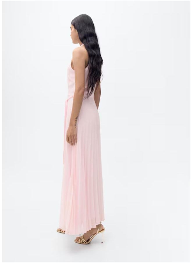 Casual Pleated Halter Neck Dress