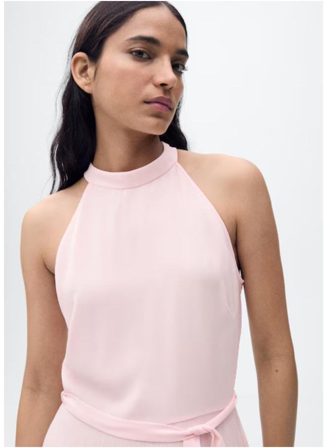 Casual Pleated Halter Neck Dress