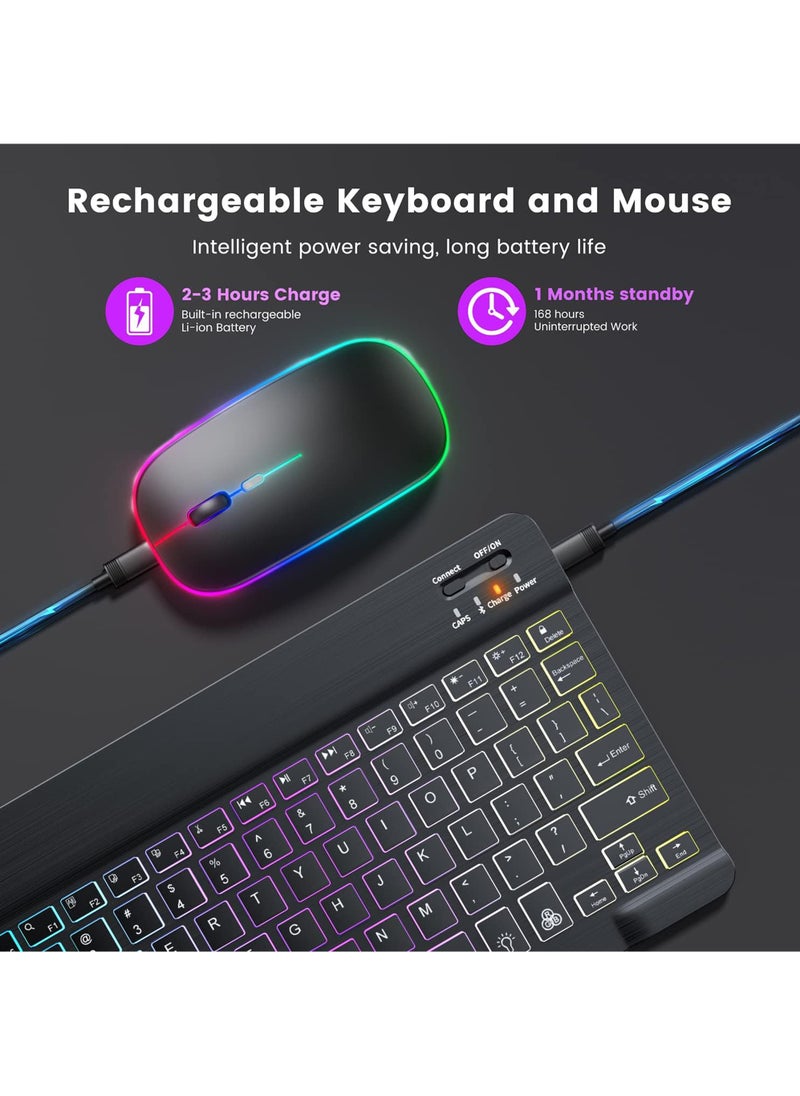 Ultra-slim Bluetooth Arabic English Keyboard and Mouse Combo for iPad Rechargeable Wireless Keyboard & Mouse with 7-Color Backlit Compatible with iPad 9th/8th Gen iPad Pro/Air/Mini iPhone14/13/12 Pro