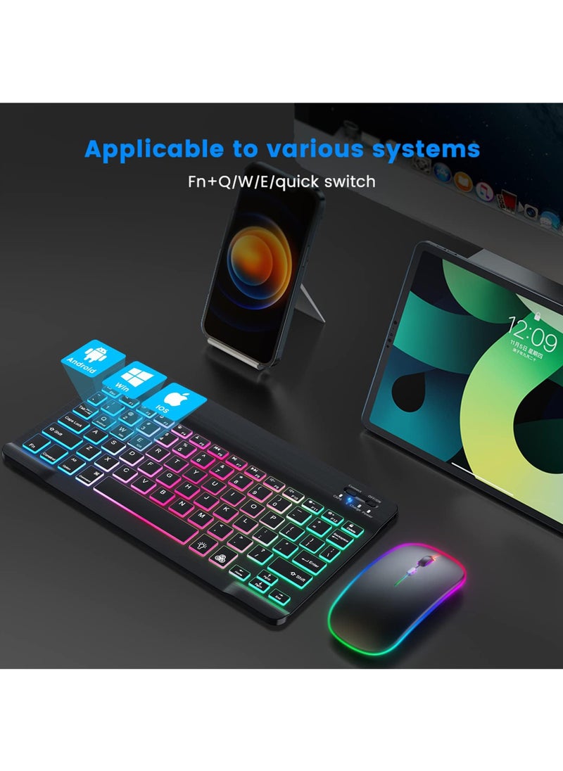 Ultra-slim Bluetooth Arabic English Keyboard and Mouse Combo for iPad Rechargeable Wireless Keyboard & Mouse with 7-Color Backlit Compatible with iPad 9th/8th Gen iPad Pro/Air/Mini iPhone14/13/12 Pro