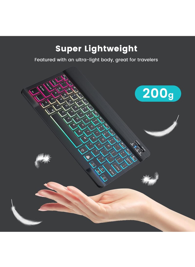 Ultra-slim Bluetooth Arabic English Keyboard and Mouse Combo for iPad Rechargeable Wireless Keyboard & Mouse with 7-Color Backlit Compatible with iPad 9th/8th Gen iPad Pro/Air/Mini iPhone14/13/12 Pro