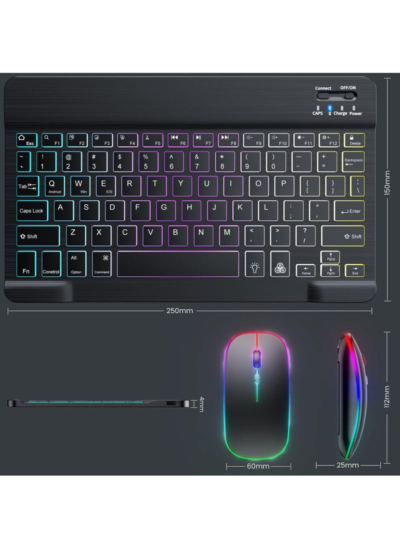 Ultra-slim Bluetooth Arabic English Keyboard and Mouse Combo for iPad Rechargeable Wireless Keyboard & Mouse with 7-Color Backlit Compatible with iPad 9th/8th Gen iPad Pro/Air/Mini iPhone14/13/12 Pro
