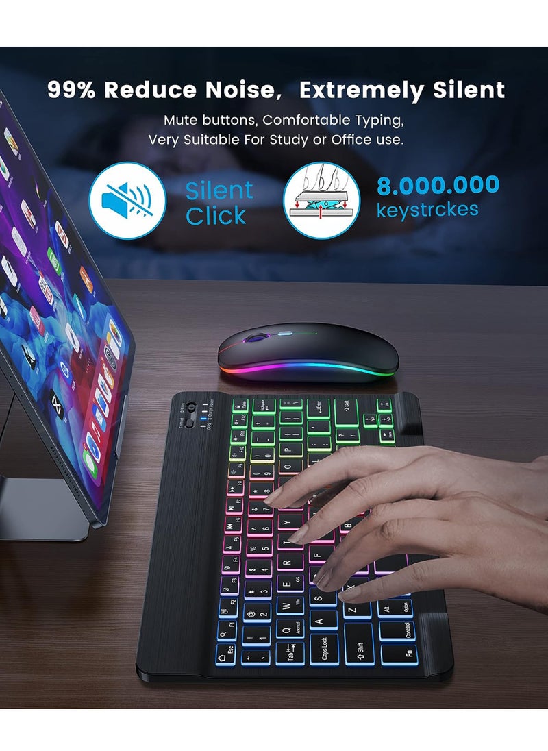Ultra-slim Bluetooth Arabic English Keyboard and Mouse Combo for iPad Rechargeable Wireless Keyboard & Mouse with 7-Color Backlit Compatible with iPad 9th/8th Gen iPad Pro/Air/Mini iPhone14/13/12 Pro