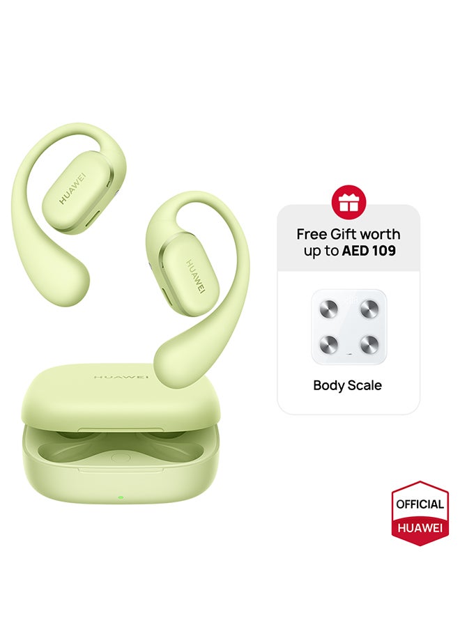 FreeArc Open-Ear Earbuds, Bluetooth Earphones with Sterling Sound, Secure Fit and Comfort, IP57 Water Resistance, 28 Hours Playtime, Sports Earphones, iOS, Android, Windows + Gift Green
