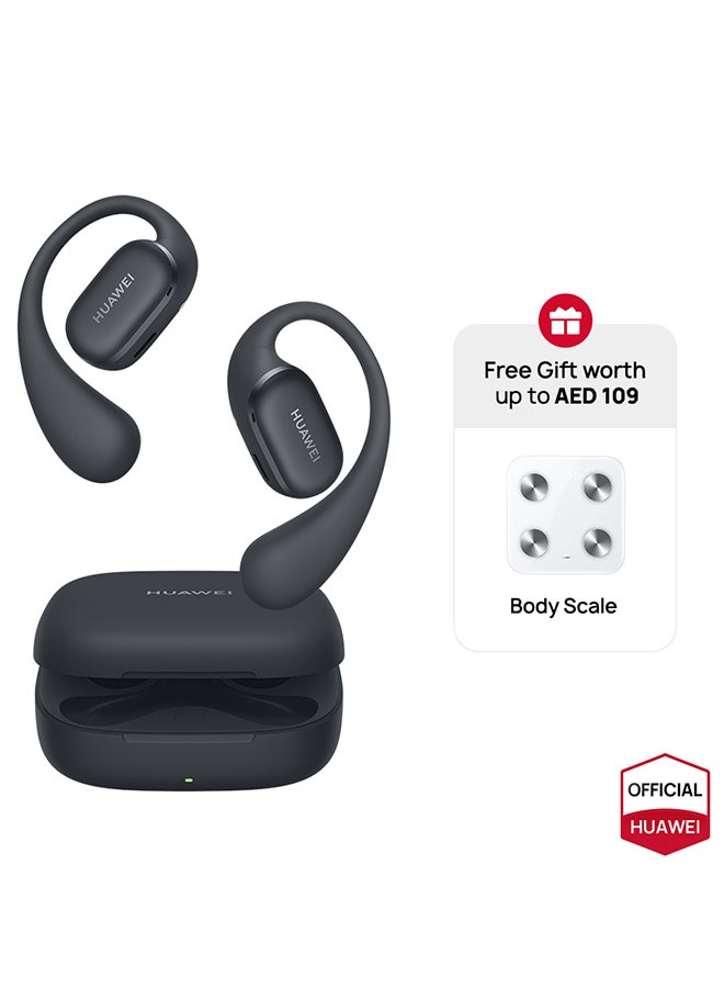 FreeArc Open-Ear Earbuds, Bluetooth Earphones with Sterling Sound, Secure Fit and Comfort, IP57 Water Resistance, 28 Hours Playtime, Sports Earphones, iOS, Android, Windows + Gift Black