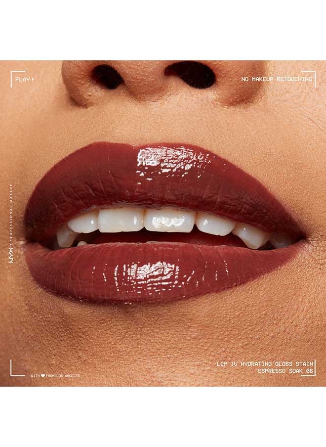 Lip Iv Hydrating Gloss Stain Lip Gloss + Serum Up To 12Hr Hydration High Pigment Wet Shine Finish Espresso Soak