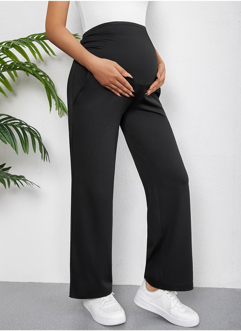 Elegant High-Waist Maternity Pants Comfortable Stretchy Fit with Slant Pockets Perfect for Spring Summer and Fall