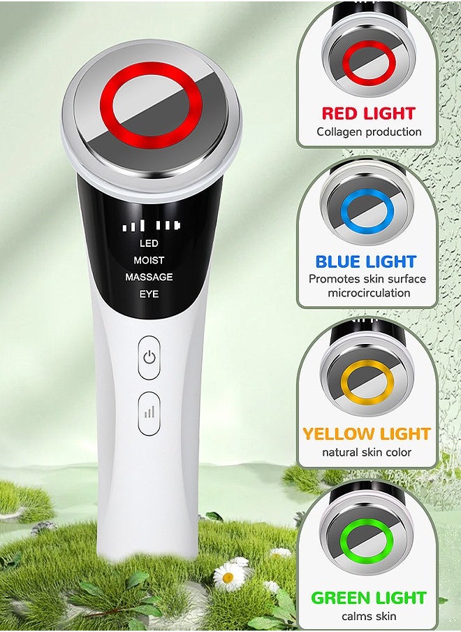 4-in-1 Face and Neck Beauty Massager, 4-Color Light Therapy for Face Lifting with Microcurrent, Skin Care Tool for Youthful and Tightening Skin (White)
