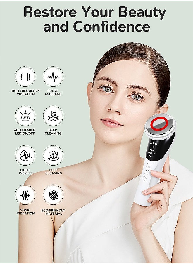 4-in-1 Face and Neck Beauty Massager, 4-Color Light Therapy for Face Lifting with Microcurrent, Skin Care Tool for Youthful and Tightening Skin (White)