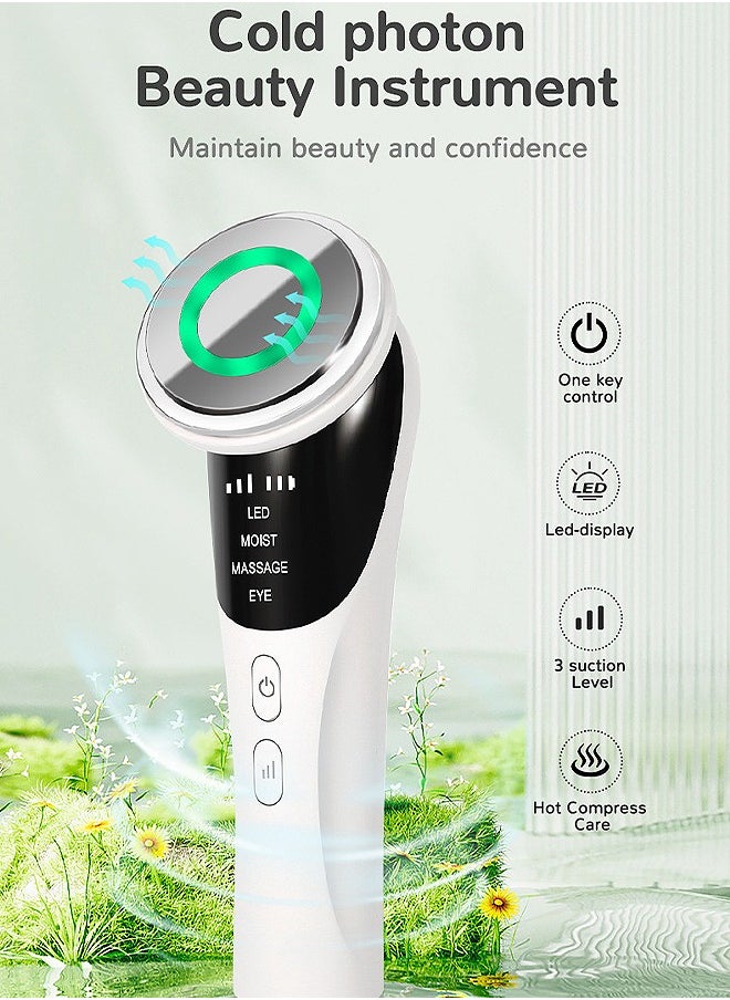 4-in-1 Face and Neck Beauty Massager, 4-Color Light Therapy for Face Lifting with Microcurrent, Skin Care Tool for Youthful and Tightening Skin (White)