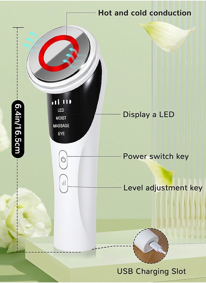 4-in-1 Face and Neck Beauty Massager, 4-Color Light Therapy for Face Lifting with Microcurrent, Skin Care Tool for Youthful and Tightening Skin (White)