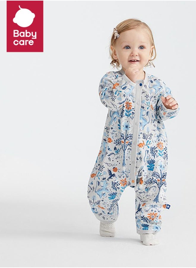 Babycare - Long Sleeves Footed Baby Onesie, Lion Blue, 3–6 Months, Soft Cotton, BPA-Free, Non-Toxic, Snap Closure, Gentle on Skin, Breathable Fabric, Durable, Comfortable Fit, Ideal for Everyday Wear