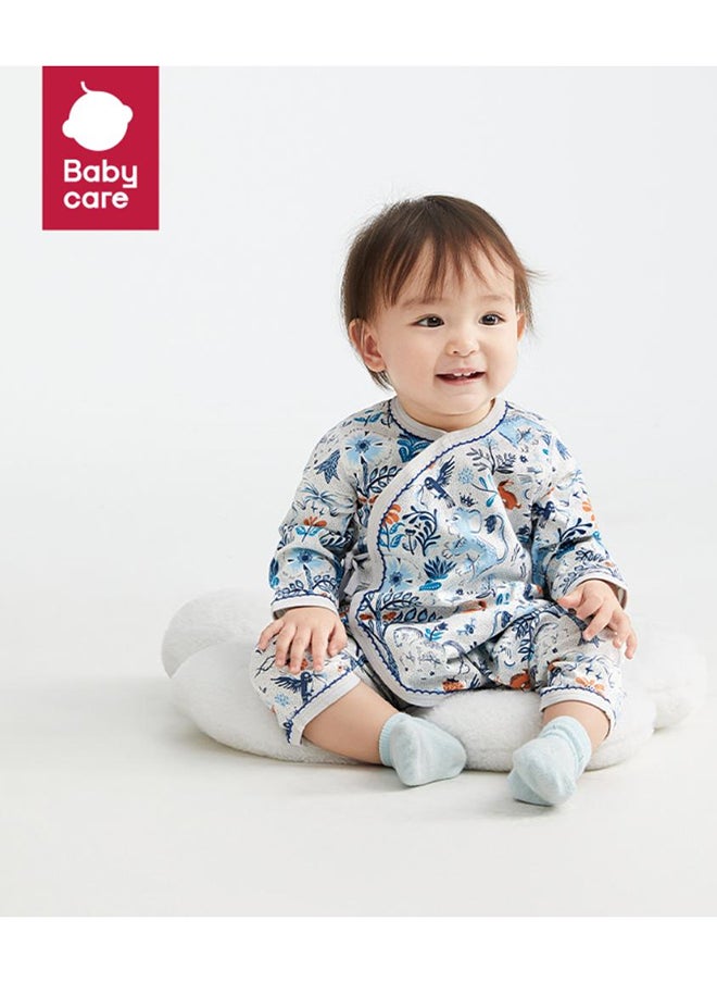 Babycare - Long Sleeves Footed Baby Onesie, Lion Blue, 3–6 Months, Soft Cotton, BPA-Free, Non-Toxic, Snap Closure, Gentle on Skin, Breathable Fabric, Durable, Comfortable Fit, Ideal for Everyday Wear