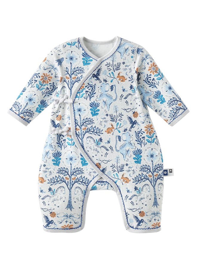 Babycare - Long Sleeves Footed Baby Onesie, Lion Blue, 0–1 Month, Soft Cotton, BPA-Free, Non-Toxic, Snap Closure, Gentle on Skin, Breathable Fabric, Durable, Comfortable Fit, Ideal for Newborns