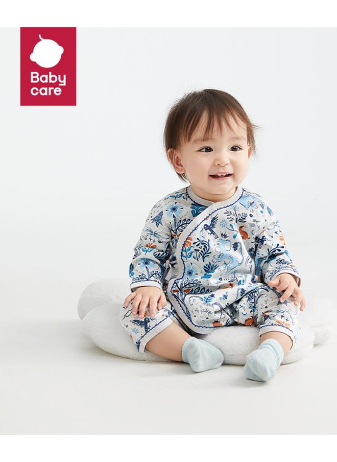 Babycare - Long Sleeves Footed Baby Onesie, Lion Blue, 0–1 Month, Soft Cotton, BPA-Free, Non-Toxic, Snap Closure, Gentle on Skin, Breathable Fabric, Durable, Comfortable Fit, Ideal for Newborns