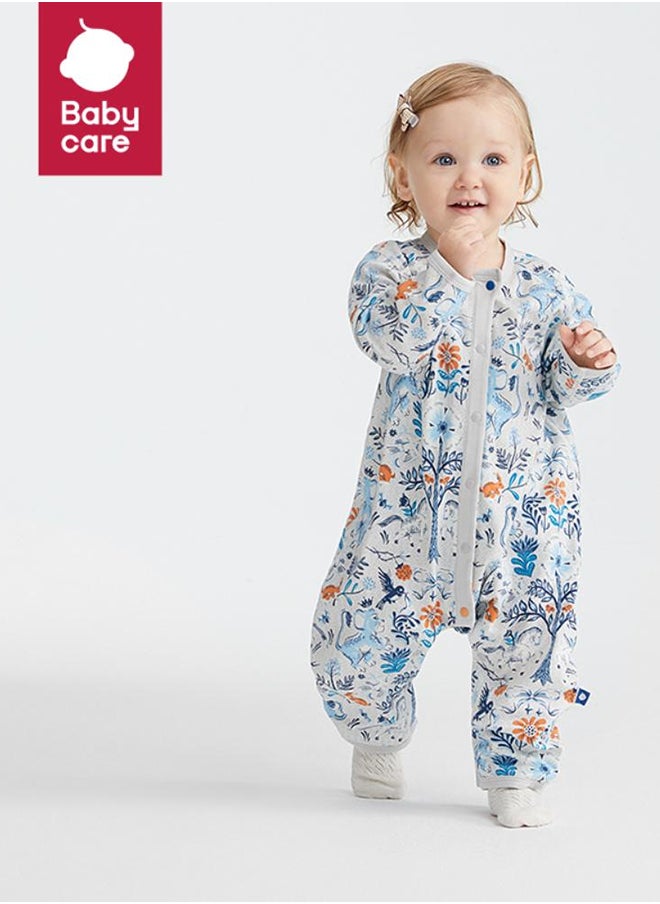 Babycare - Long Sleeves Footed Baby Onesie, Lion Blue, 0–1 Month, Soft Cotton, BPA-Free, Non-Toxic, Snap Closure, Gentle on Skin, Breathable Fabric, Durable, Comfortable Fit, Ideal for Newborns